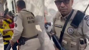 Policial notou que estava sendo gravado logo após o tapa. (Foto: Redes Sociais) PM