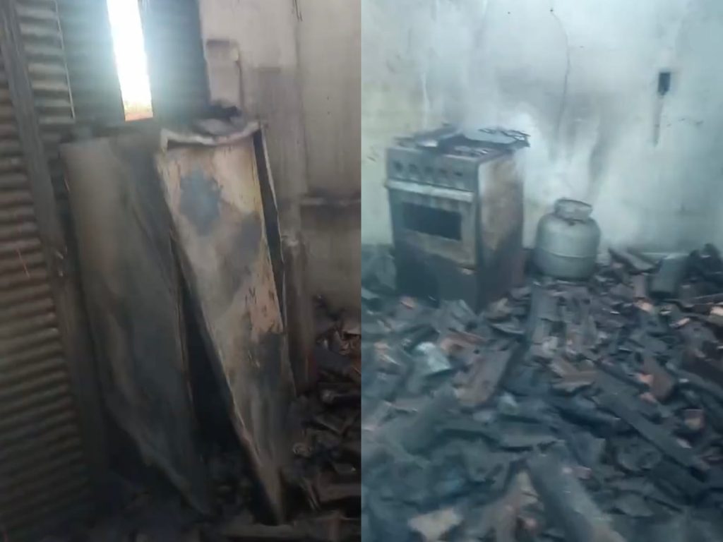 Fogo consumiu completamente casa da vítima. (Foto: Reprodução)