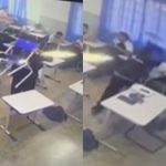 Filmagem mostra momento em que adolescente dá a cadeirada no colega, que estava deitado na carteira. (Foto: Reprodução)