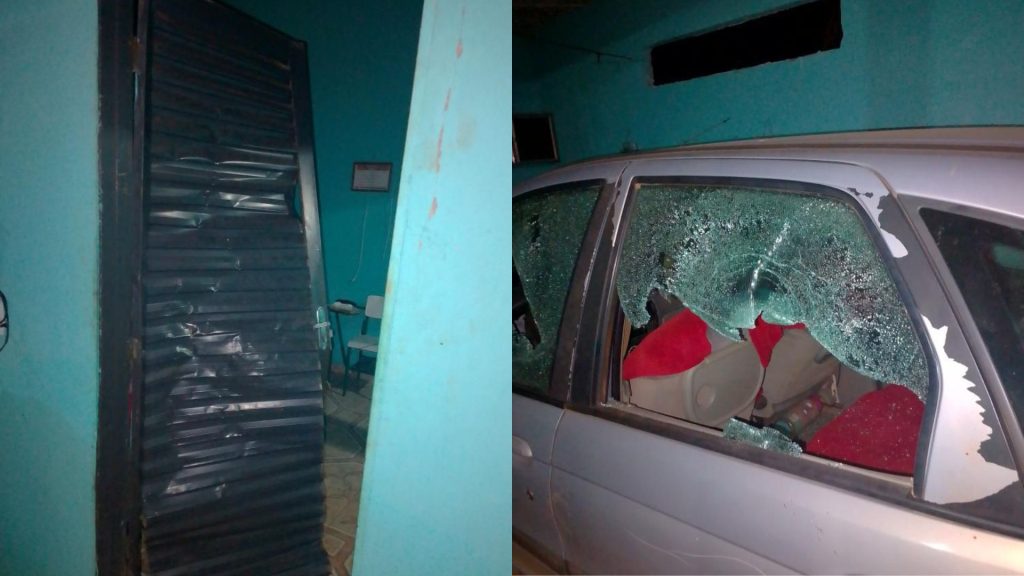 Porta foi amassada e carro teve os vidros destruídos antes de homem ser agredido.