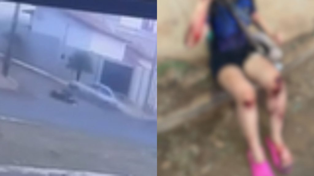 Câmera flagrou quando motociclista foi atingida.