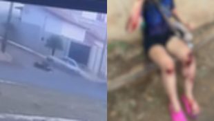 Câmera flagrou quando motociclista foi atingida.