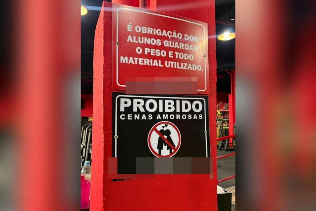 Placa em academia de Anápolis proíbe “cenas amorosas” e aluna diz o que pensa sobre