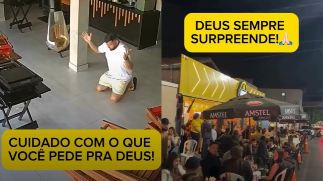 Joelho no chão: empresário ora e vê comércio que estava parado começar a lotar