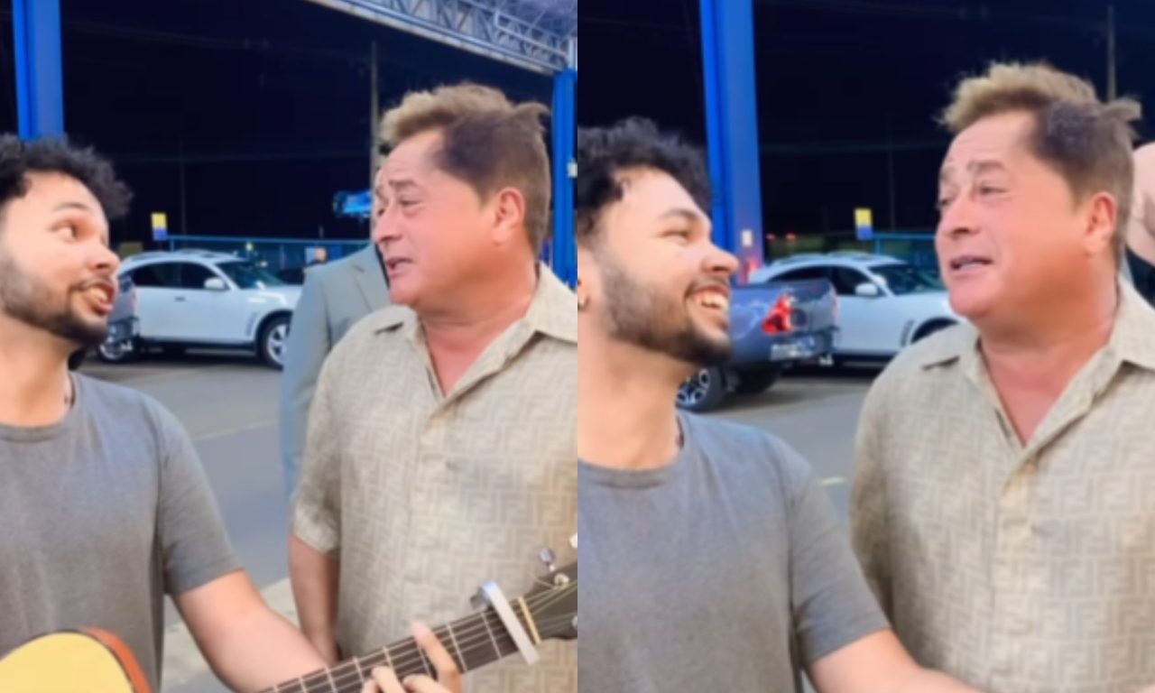 Leonardo fez dueto com Gabriel Cedric em frente a supermercado de Goiânia.