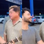 Leonardo fez dueto com Gabriel Cedric em frente a supermercado de Goiânia.