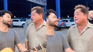 Leonardo fez dueto com Gabriel Cedric em frente a supermercado de Goiânia.