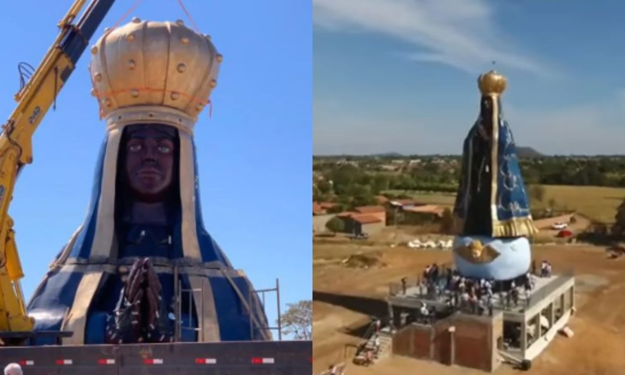 Imagem de Nossa Senhora Aparecida tem 27 metros de altura, o equivalente a um prédio de 10 andares.