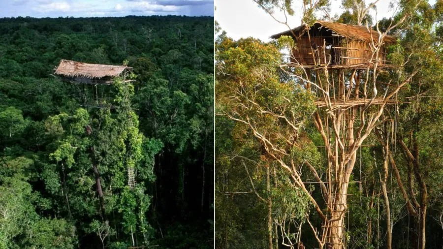 Casas construídas a 30 metros do chão cabem até 12 pessoas e são conhecidas por espantar todos os espíritos ruins