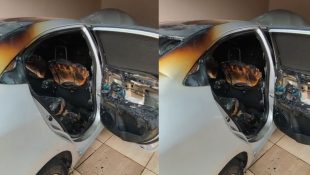 Homem ateia fogo em carro e foge levando mangueira para impedir controle das chamas, em Anápolis