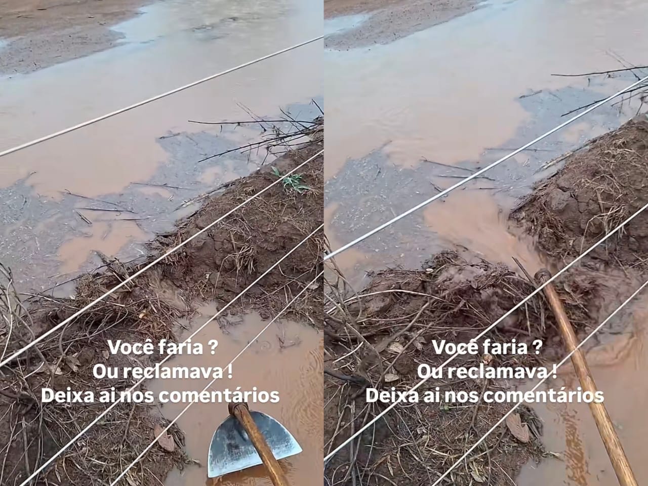 Carpinteiro resolveu alagamento na estrada com apenas uma mão. (Foto: @luizcarpinteiro)