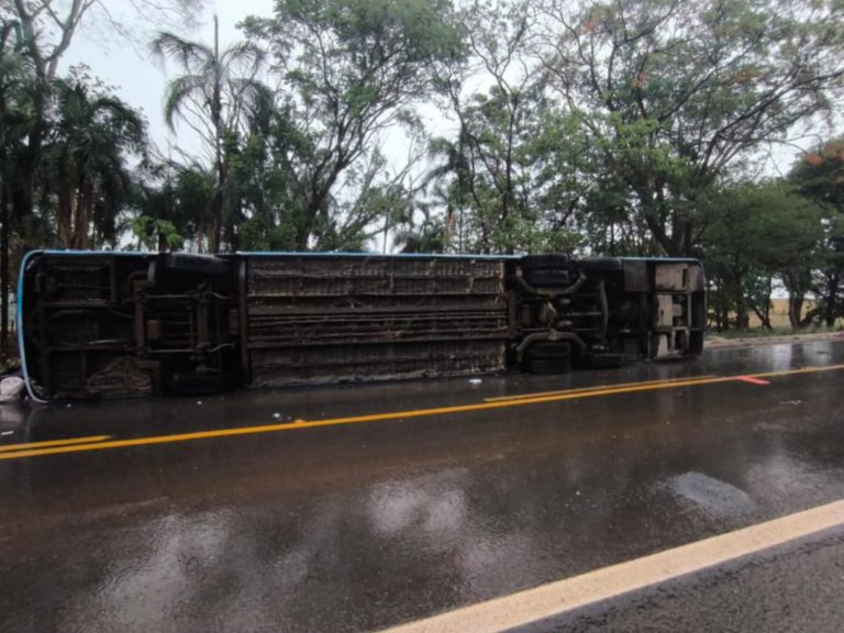 Ônibus tombou em grave acidente na GO-060. (Foto: Reprodução)