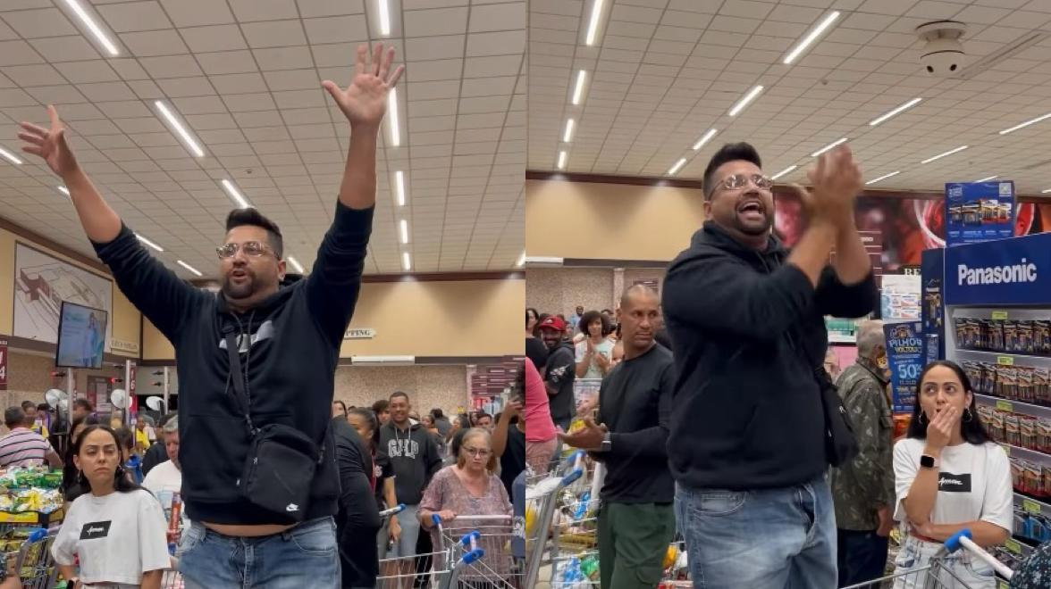 Vídeo viraliza após influencer puxar parabéns para namorada em supermercado de Goiânia