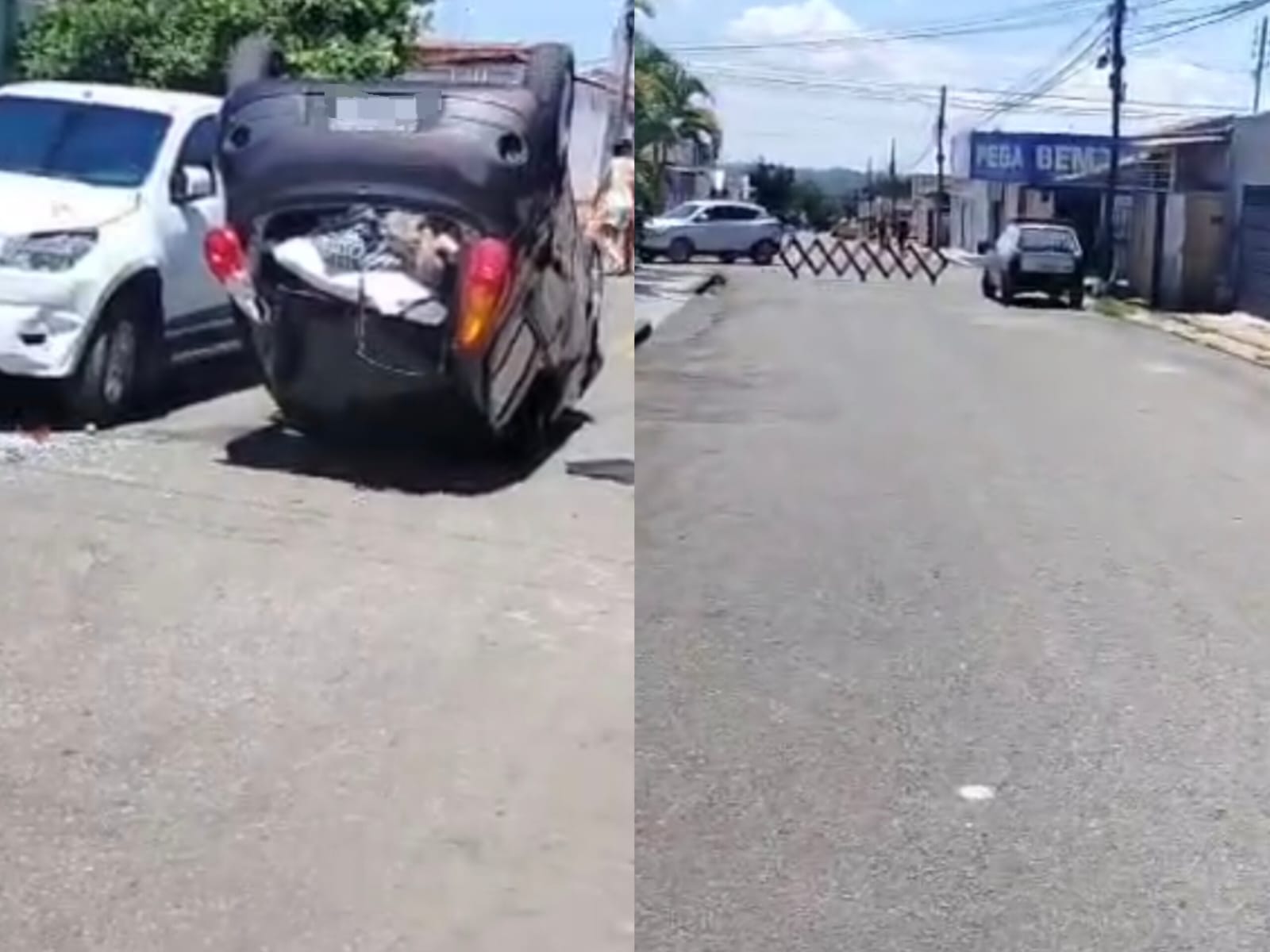Carro ficou de cabeça para baixo na via. (Foto: Reprodução)