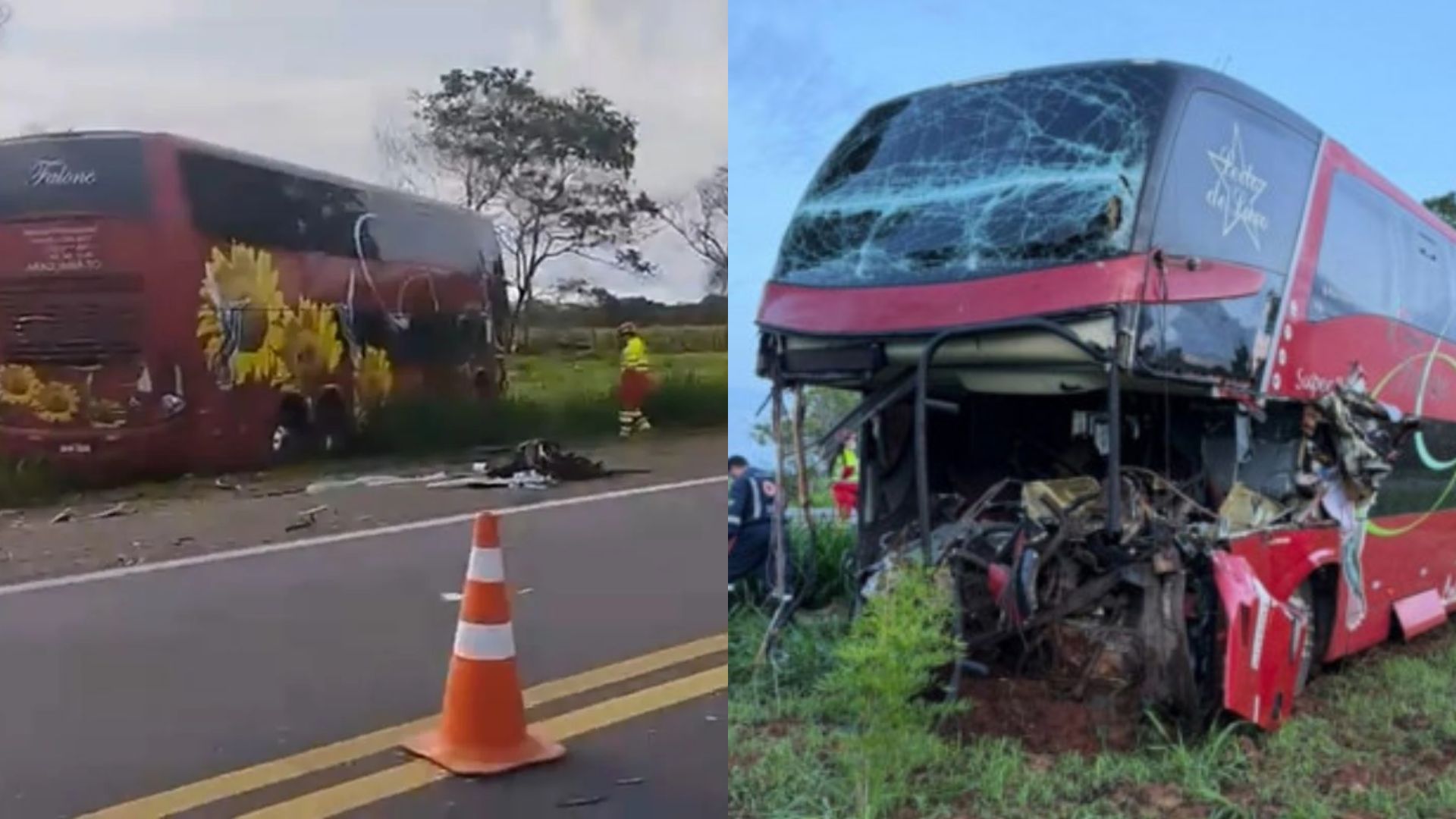 Ônibus interestadual colidiu na traseira de um caminhão.