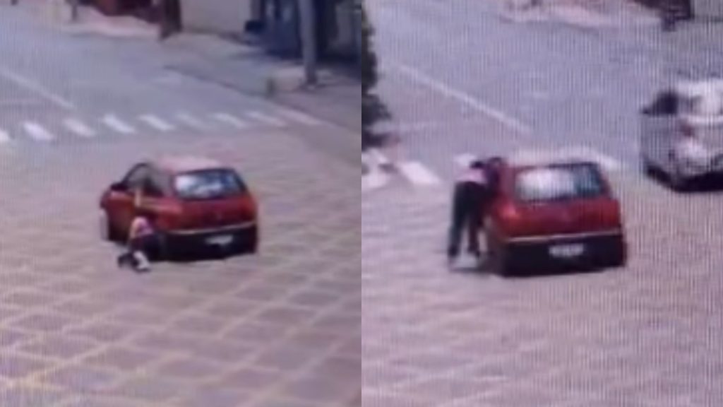 Câmera registrou quando jovem foi arrastada pelo carro.