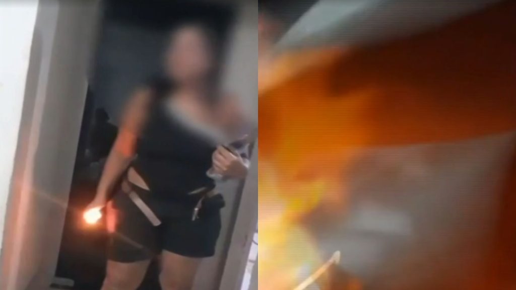 Homem registrou momento em que esposa ateia fogo nele.