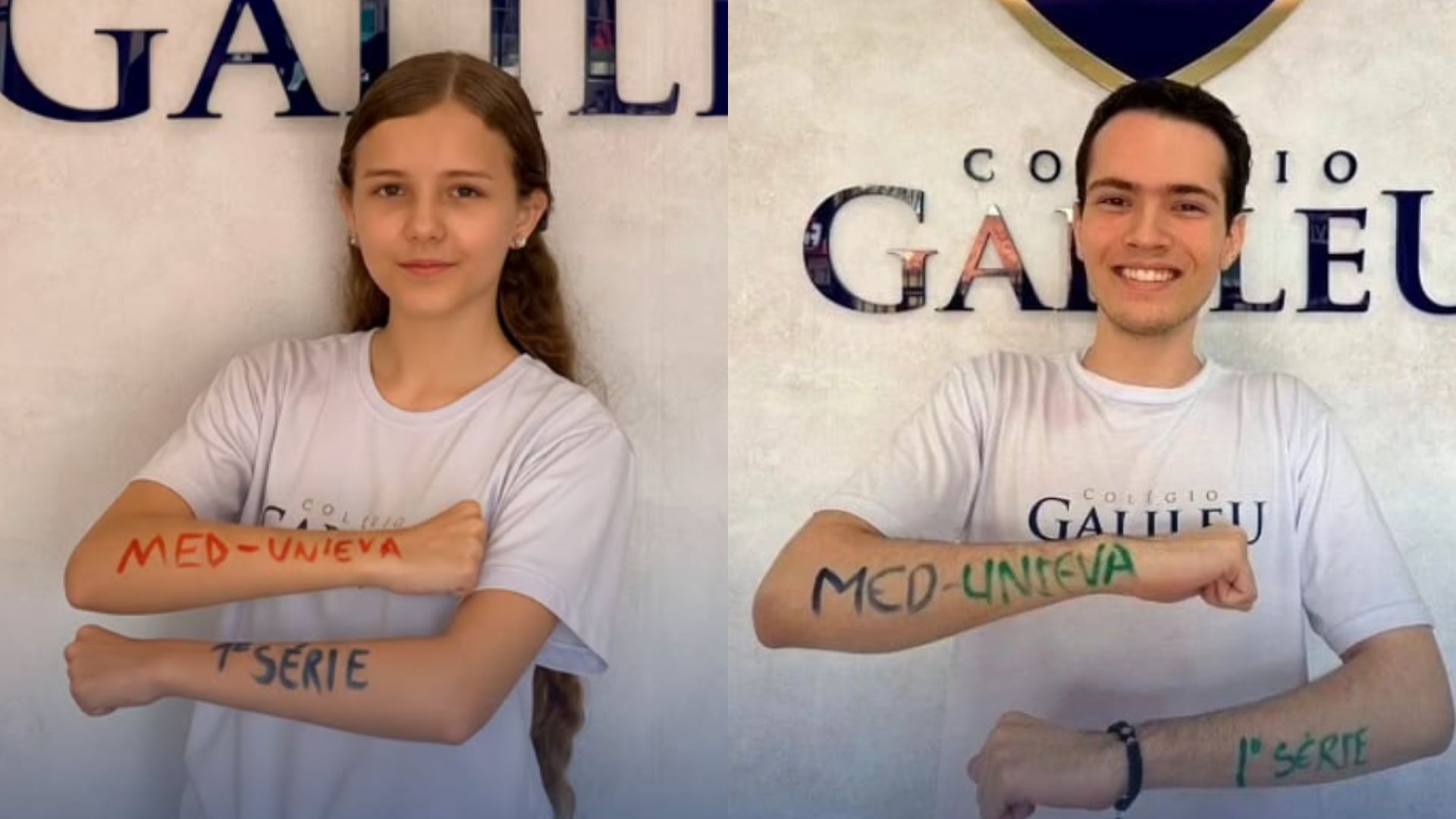 Estudantes Alissa Costa, de 15 anos, e Davi Paixão, de 16 anos.