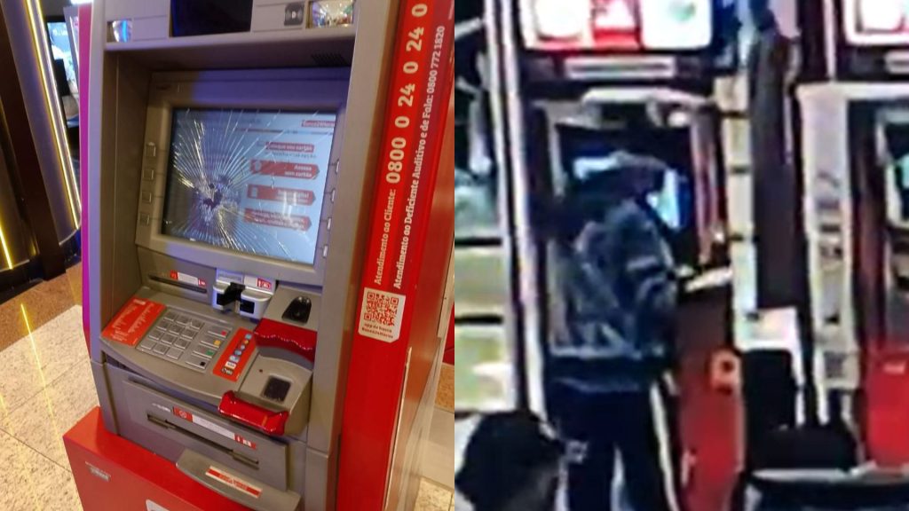Idoso foi flagrado danificando o caixa eletrônico.
