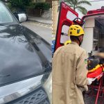 Homem danificou carro que esperava no drive thru e depois precisou ser socorrido pelos bombeiros.
