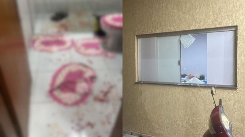 Banheiro da casa ficou ensanguentado, e janela do quarto da mulher foi quebrada.