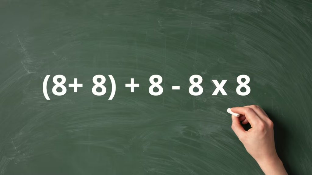 Qual é o resultado de (8 + 8) + 8 − 8 × 8? Conta matemática desafia gênios e confunde a maioria