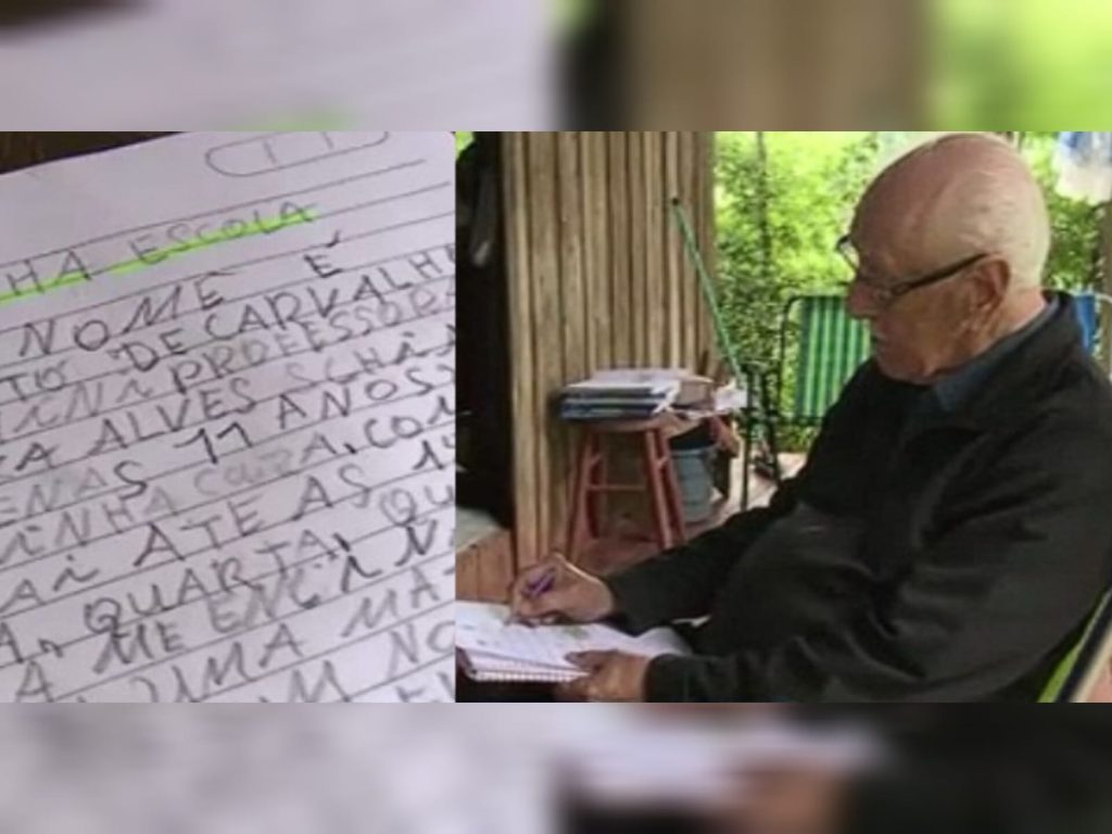 Aos 91 anos, idoso inspira ao aprender a ler e escrever com ajuda da bisneta de 11