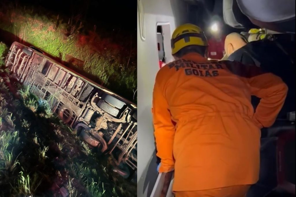 Ônibus capota deixando dezenas de feridos em Alexânia