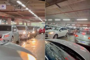 Brasil Park Shopping com estacionamento congestionado.