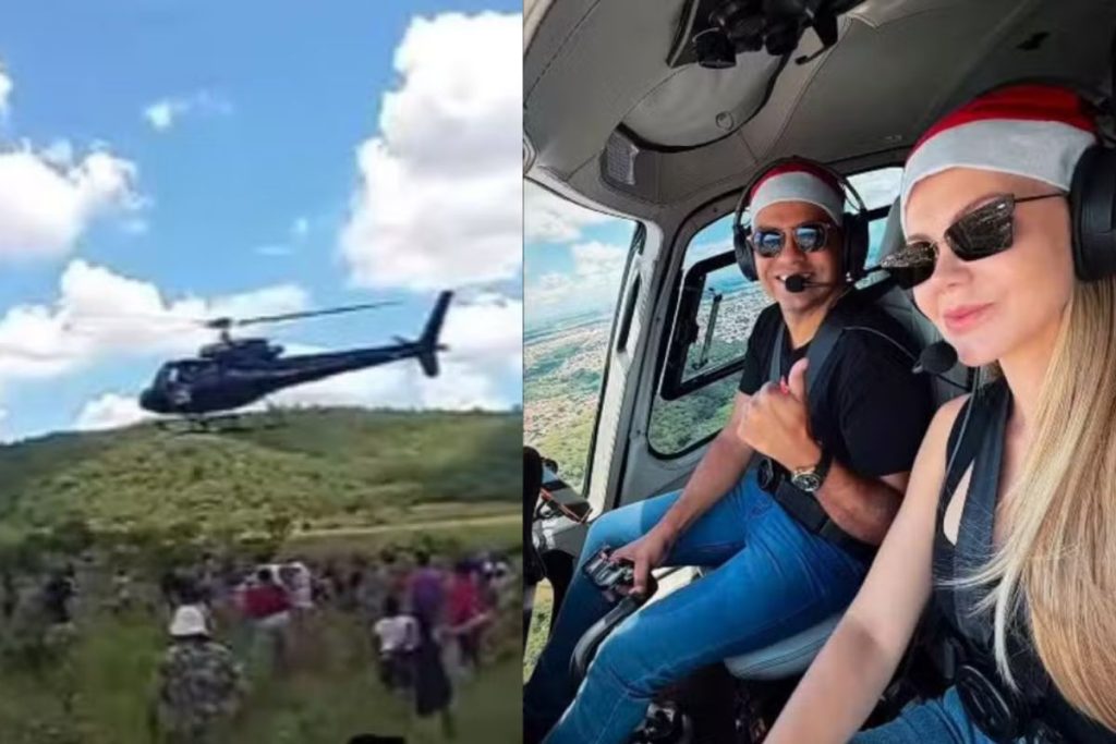 Chuva de picanha: Frigorífico Goiás lança carne de helicóptero para moradores