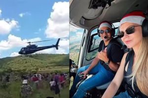 Chuva de picanha: Frigorífico Goiás lança carne de helicóptero para moradores