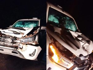 Atopelamento foi tão forte que deformou o para-choque do automóvel. (Foto: Reprodução)