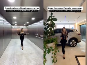 Corretora viralizou mostrando detalhes sobre o elevador/garagem. (Foto: Instagram/@falacom.andressa)