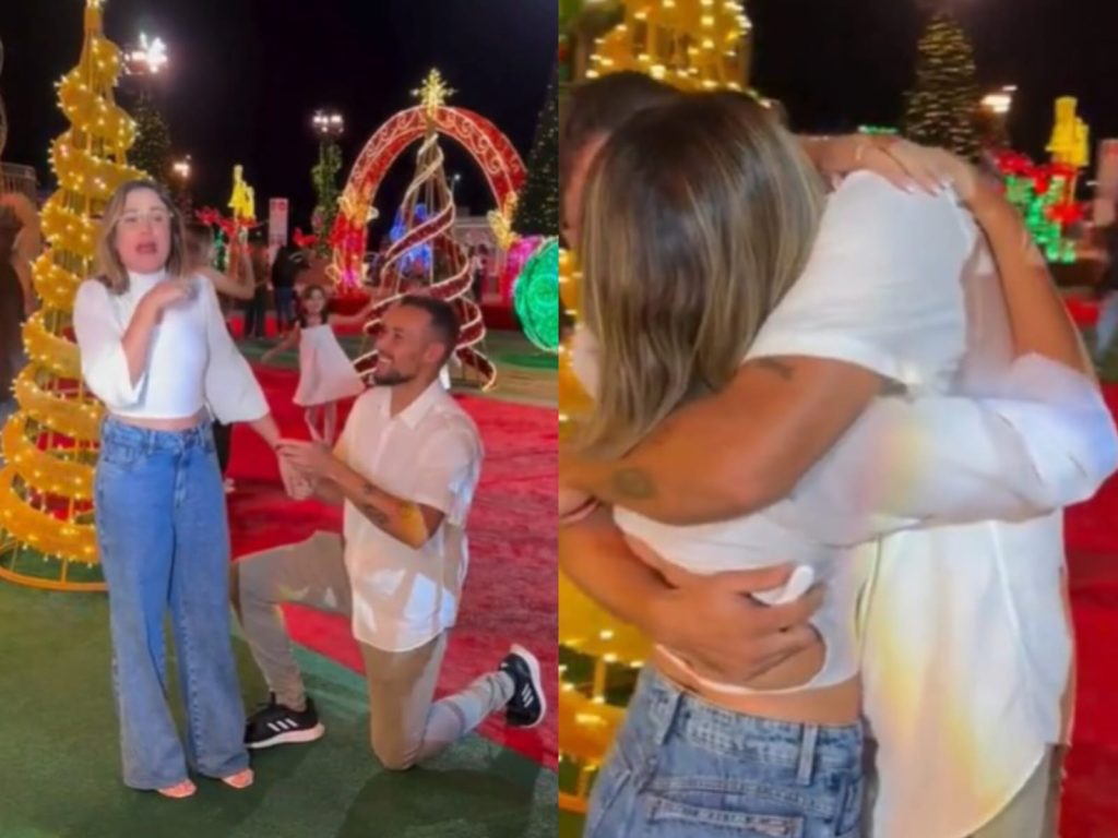 Pedido de casamento foi feito em meio a exposição de Natal, em Goiânia. (Foto: Reprodução)