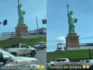 Estátua da nova unidade da Havan, em Goiânia. (Foto: TikTok/@myllena_fabian_)