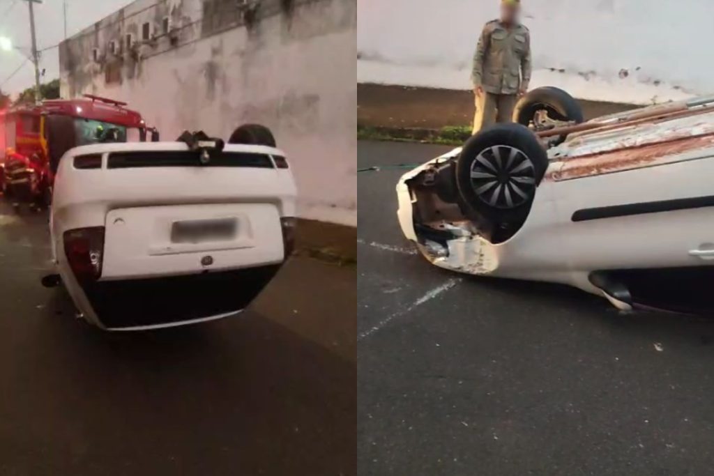 Carro capota durante a madrugada em Anápolis e motorista some do local