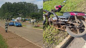 Mulher foi encontrada caída ao lado de um ciclomotor no canteiro da avenida.