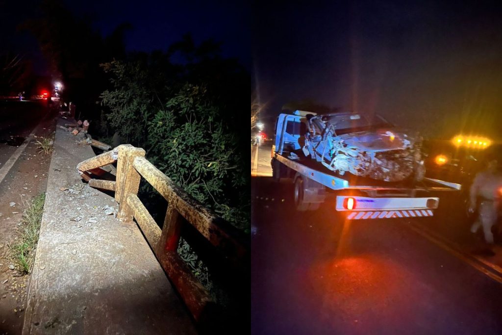 Carro cai de ponte e ocupantes ficam submersos em grave acidente no interior de Goiás