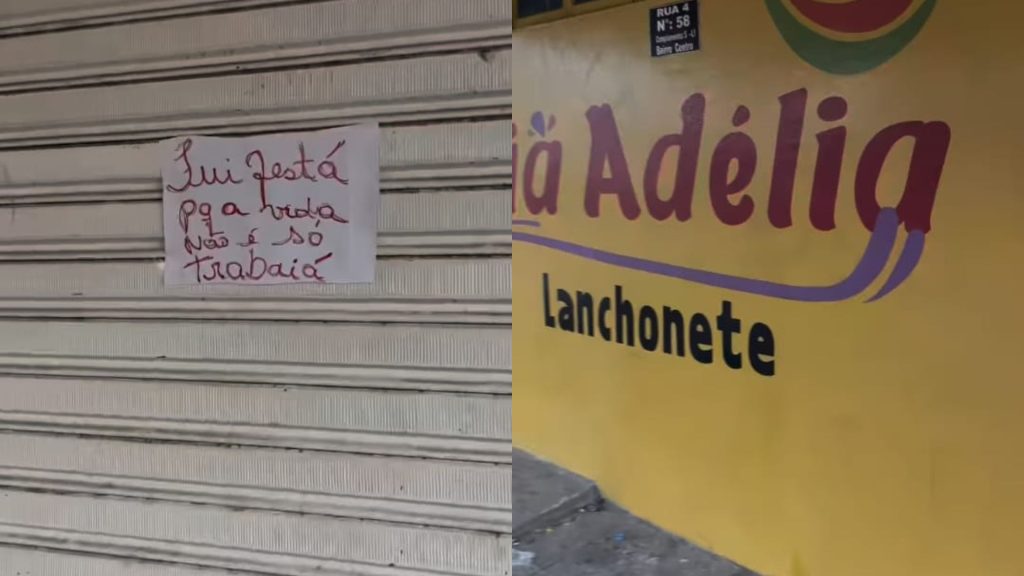 Placa colocada em frente à Tia Adélia Lanchonetes divertiu quem passava.