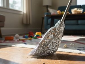 O motivo de colocar papel-alumínio na vassoura em casa