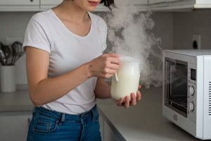 Esquentando leite e água no micro-ondas