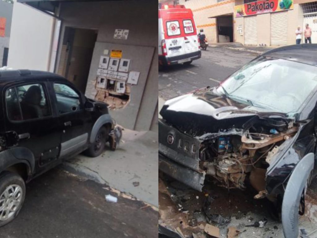 Carro destruiu parte da parede de um sobrado. (Foto: Reprodução)