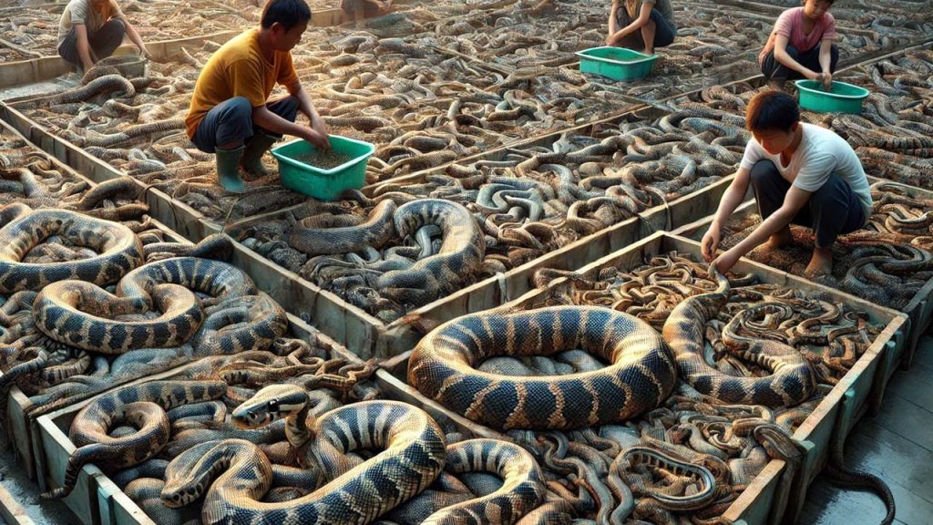 pítons abastecem dois mercados lucrativos: a carne consumida localmente e o couro usado por marcas de moda de luxo