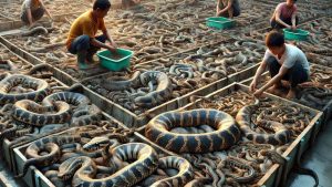 pítons abastecem dois mercados lucrativos: a carne consumida localmente e o couro usado por marcas de moda de luxo