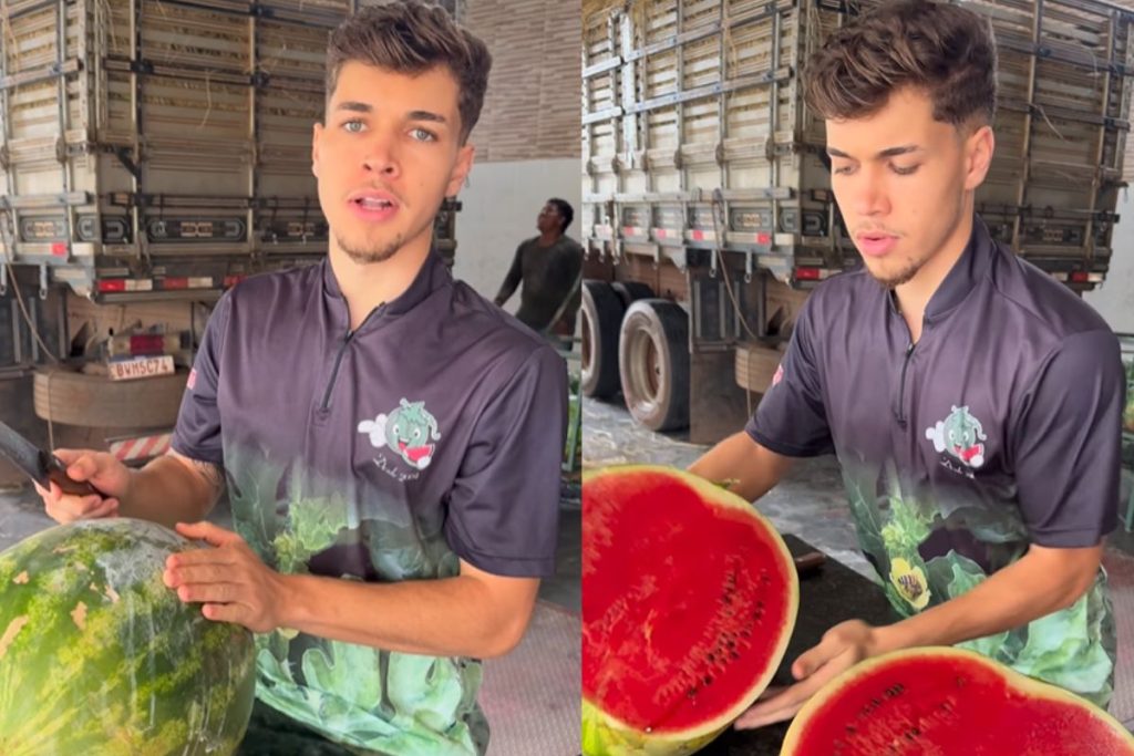 Mais que a fruta: beleza de vendedor de melancias viraliza nas redes sociais em Goiânia