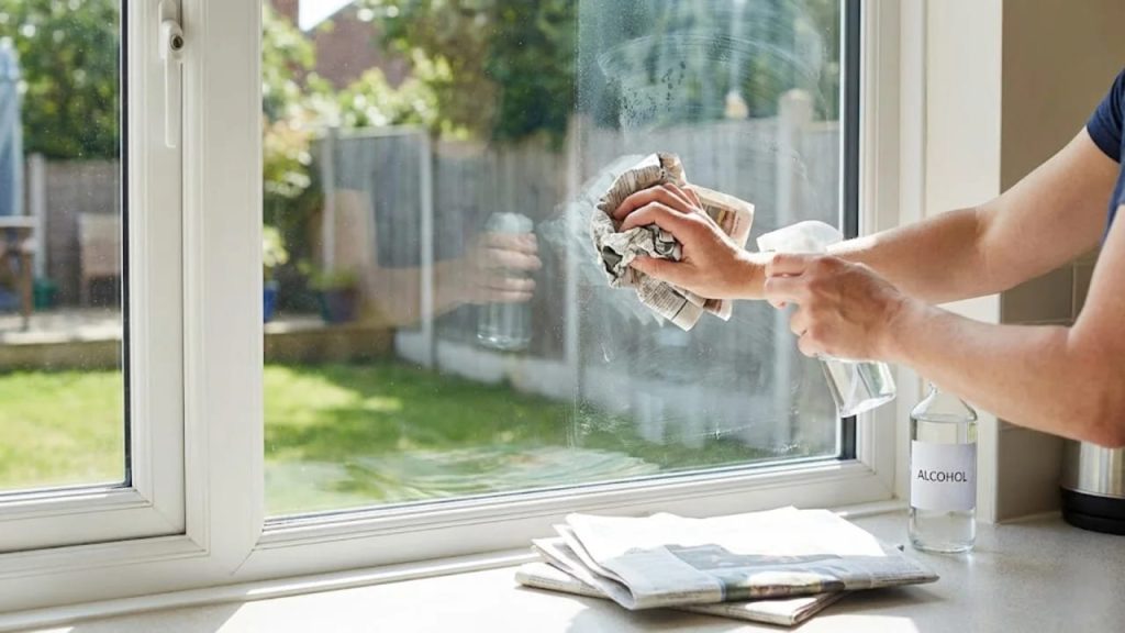 limpando vidro com apenas jornal e água