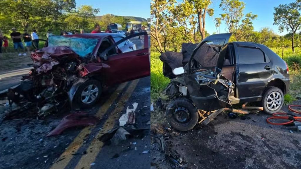 Carros ficaram totalmente destruídos após grave acidente.