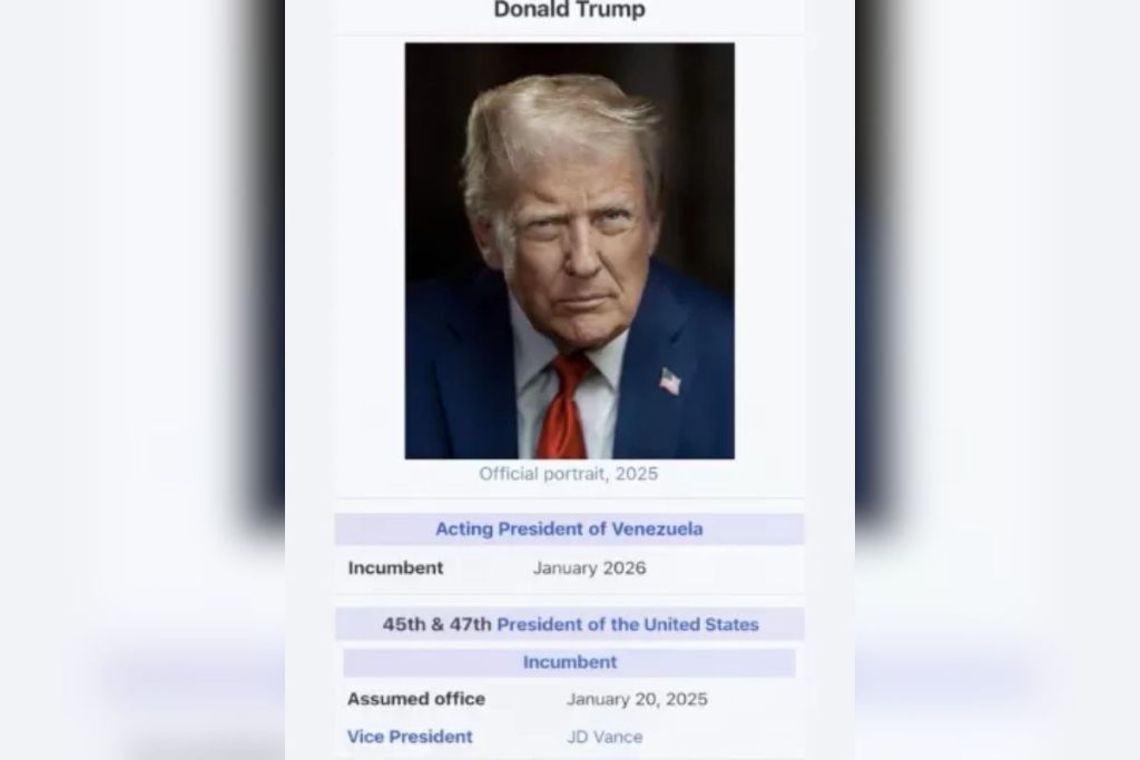 Trump publica imagem em que aparece como presidente interino da Venezuela