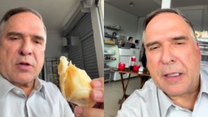 Prefeito Sandro Mabel (UB) apareceu comendo pão com ovo.