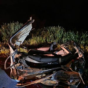Quatro pessoas morrem após carro invadir contramão e bater de frente com caminhão em Goiás
